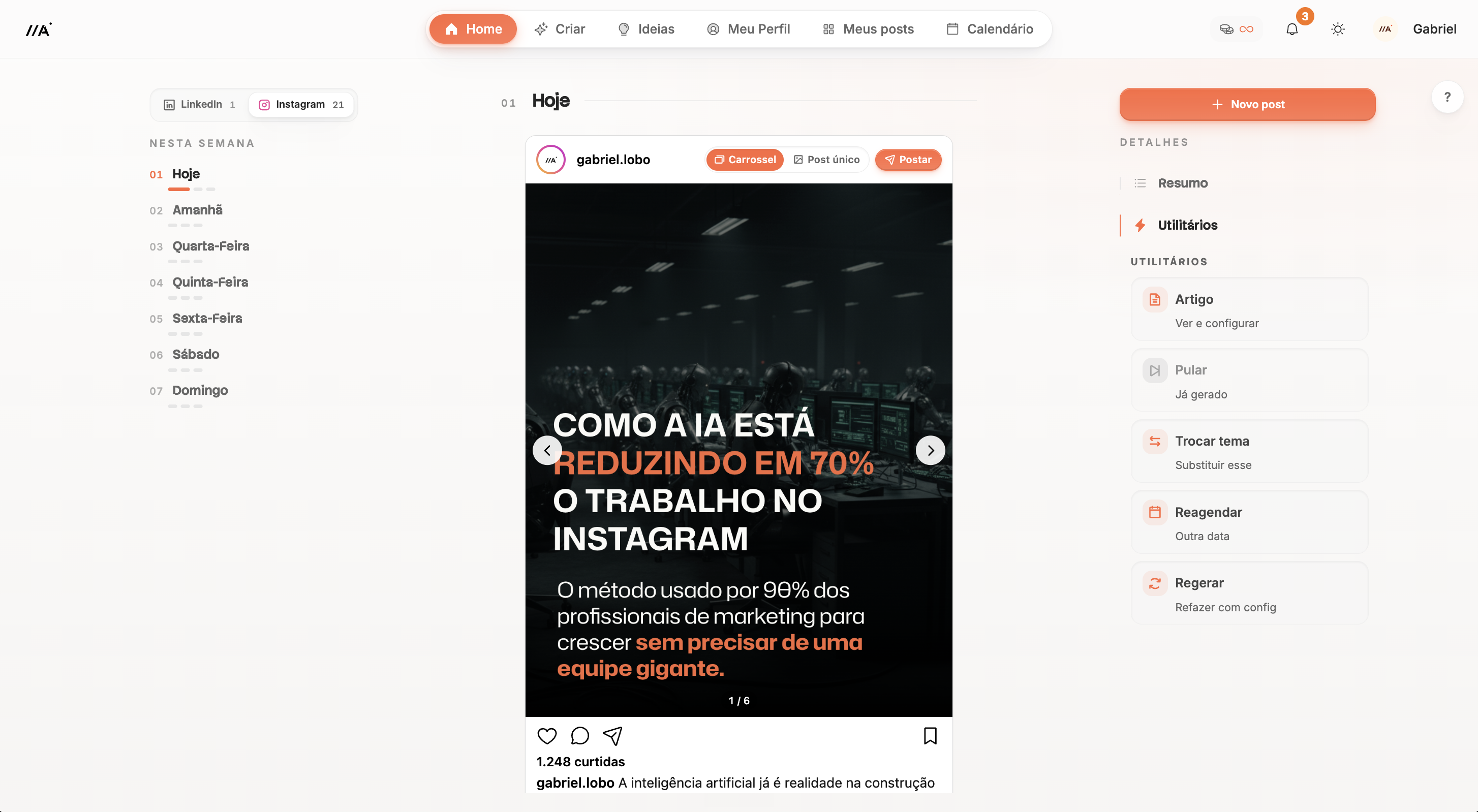 Tela inicial da plataforma Gevia, com o conteúdo do dia pronto para revisar